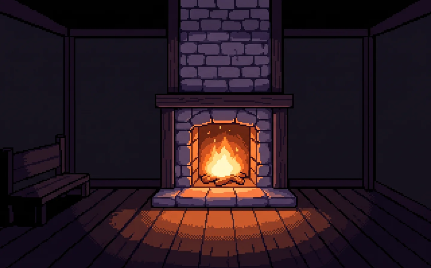 A hearth burning inside the house